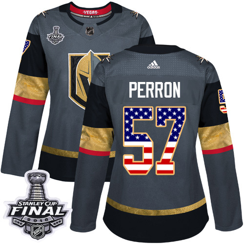 Adidas Golden Knights #57 David Perron Grey Home Authentic USA Flag 2018 Stanley Cup Final Women's Stitched NHL Jersey